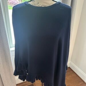 Elegant Navy Poncho with Ruffle Trim